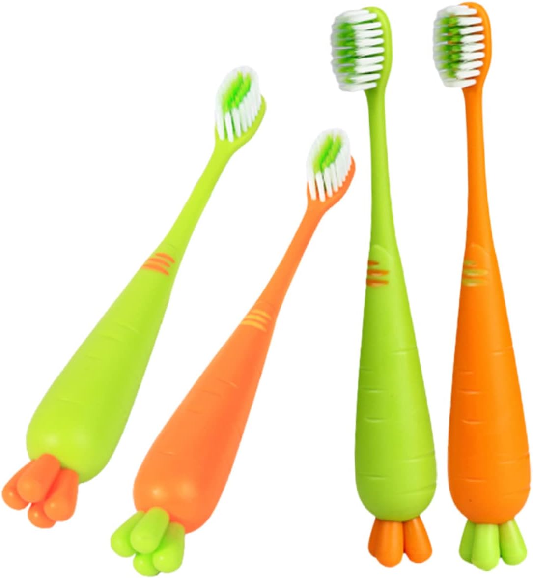 Cartoon Carrot Toothbrush Set 4 pcs Soft Bristle Kids Toothbrushes for Toddlers for Training and Teething Suitable for Boys and Girls