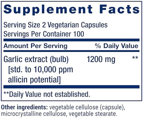 Life Extension Optimized Garlic, standardized Capsules for Heart Health, Immune Support, Cellular detoxification and Healthy platelet Function, Gluten-Free, Non-GMO, Vegetarian, 200 Capsules