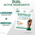 Biofreeze Ultraflex Plus Maximum Strength 4% Lidocaine Patches with Menthol, Flexible Pain Relief Patch for Lower Back, Lidocaine Patch for Neck, Knee, Shoulder, 4 Large Pain Patches