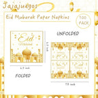 100Pcs Eid Mubarak Paper Napkins White and Gold Moons Stars Guest Lunch Dinner Tableware Disposable Dessert Napkin Set for Muslim Kitchen Holiday Party Supplies Decoration,6.5 x 6.5 inch