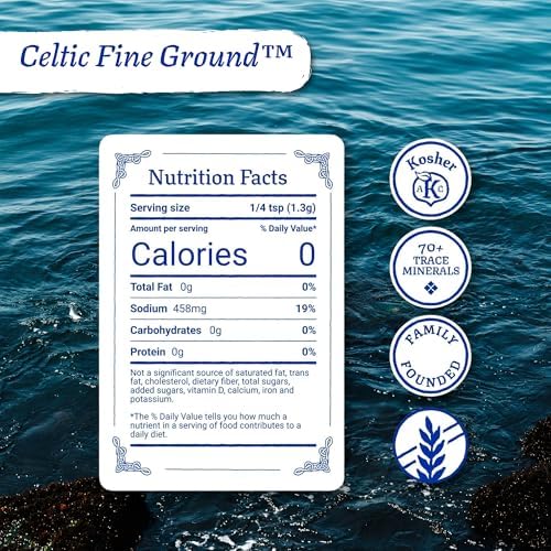 Celtic Sea Salt Fine Ground – Unrefined Mineral Salt, Sustainably Harvested, GMP Certified, Lab Tested – Baking, Cooking, Seasoning, Everyday Use – 2 Pack (1 lb Each)
