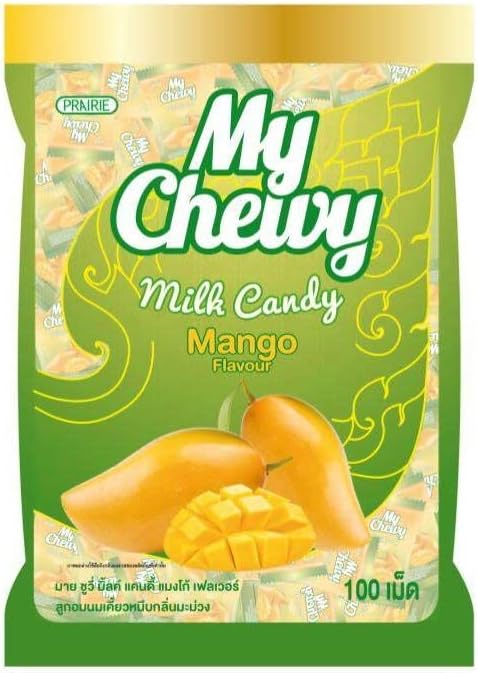 My Chewy Mango Milk Candy (100 Counts, 12.69 Oz) Tropical Fruit Soft Individually Wrapped Sweet Snack Asian for Kids and Adults