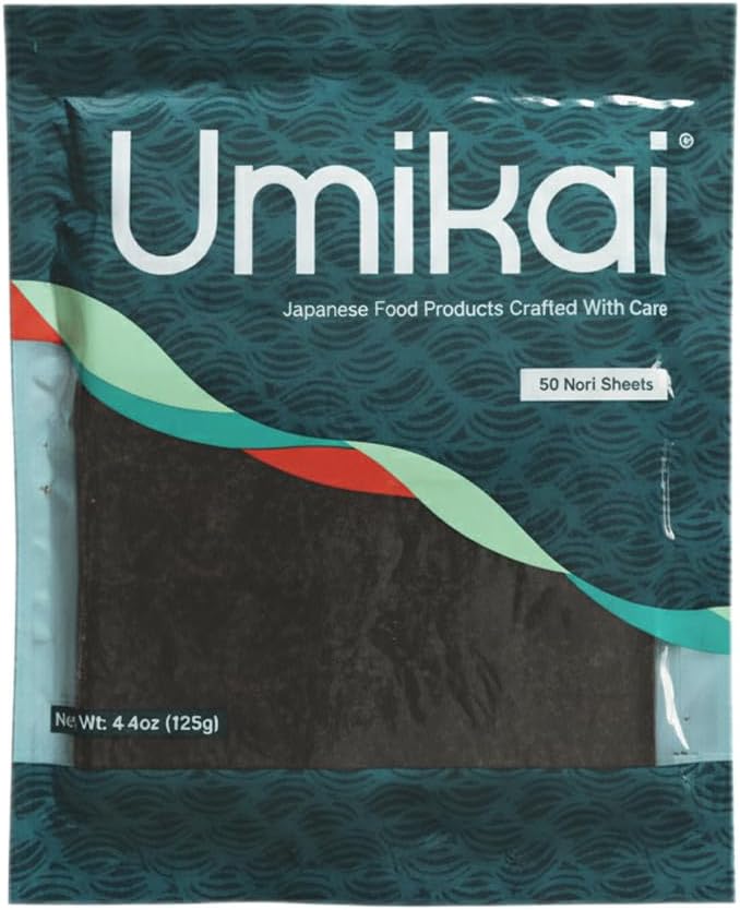 Umikai Premium Sushi Nori Sheets 50 Count, Single Package, Restaurant Quality, Used for Maki, Hand Rolls, Onigiri, Musubi