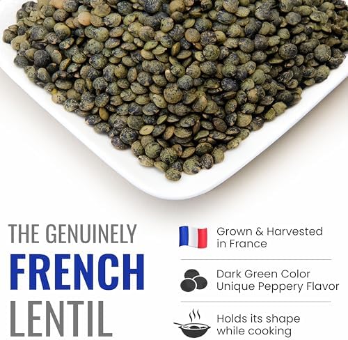 Straight from France Genuinely French, Non GMO Certified French Green Lentils, All Natural Dry Lentils, Rich in Plant Based Protein and Dietary Fibers 14.5 Oz