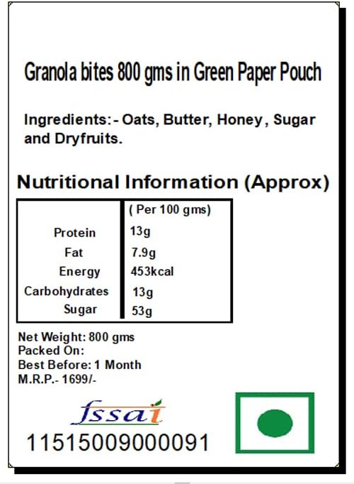 Jaiccha Ghasitaram Granola Bites 800 GMS in Green Paper Pouch