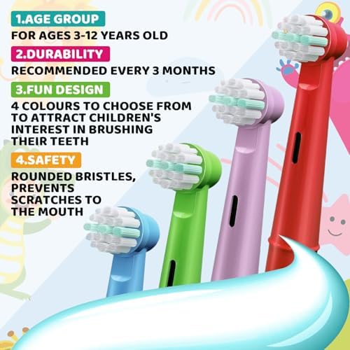 FIRIK Kids Replacement Heads, Compatible with Oral B Braun Kids Electric Toothbrush, Soft Bristles for Sensitive Teeth and Gum, 16 Pack