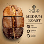 Gold Coffee Co. Premium Colombia Huila, Medium Roast - Whole Bean 100% Colombian Coffee - Notes of Caramel, Brown Sugar, Green Apple, 1 lb.