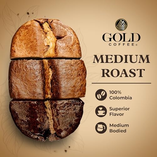 Gold Coffee | Premium Colombia Huila, Medium Roast, Whole Bean | 100% Colombian Coffee, 1 lb.