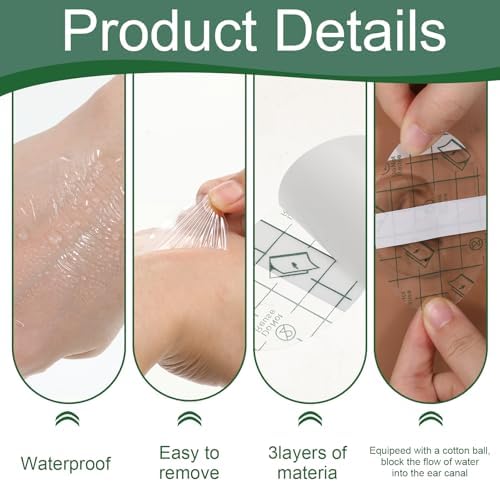 100 Pcs Clear Waterproof Ear Stickers, Disposable Ear Protectors, Covers for Swimming, 2.1x3.2 Inches for Bathing Swimming Shower Surfing Snorkeling and More