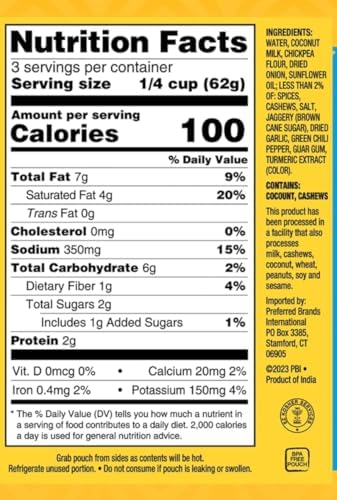 Tasty Bite Awadhi Style Coconut Korma Simmer Sauce, 7-Ounce 5-Pack, 3-4 Servings Per Pouch, Coconut, Cashews, Vegan