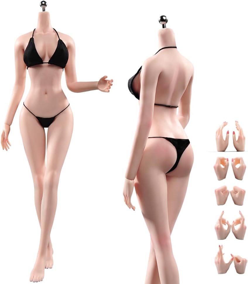 Fremego 1/6 Scale Female Body,12inch Super Flexible Seamless Female Figure Body Makeup Version with Undetachable Feet Tall and Slender Miniature Action Figure (Pale Skin)