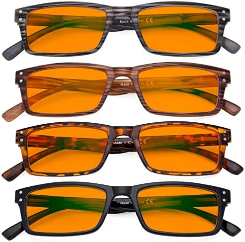 Eyekepper 4 Pack Blue Light Filter Glasses Blocking Digital Glare Readers for Women Men Reading Computer Screen Orange Tinted +1.00