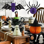 4 PCS Halloween Honeycomb Paper Decorations Set Halloween Centerpieces for Table Pumpkin Hanging Bat Ghost Ornaments Foldable Party Supplies Home Decor