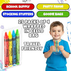 Bulk Crayons 100 Pack (25 Sets of 4) - Individually Wrapped Crayons Party Favors for Kids, Restaurants, Classrooms, Birthday Goodie Bags, School Supplies, Travel, Toddler Coloring Fun, Non-Toxic Wax