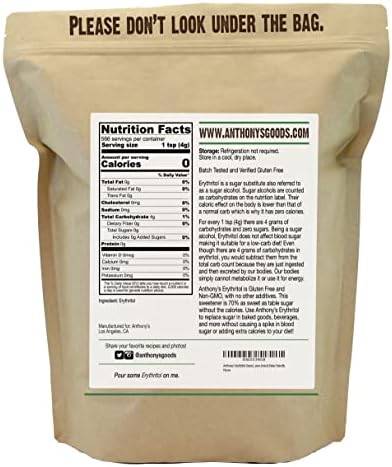 Anthony's Erythritol Granules, 5 lb, Non GMO, Sweetener, Keto & Paleo Friendly