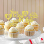 48 Pack Happy Sweet 16 Cupcake Toppers Sweet Sixteen 16 Happy 16 Cupcake Picks for 16th Birthday Wedding Anniversary Party Cake Decorations Supplies Gold