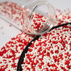 Sprinkles, White Red Edible Pearl Sprinkles for Cake Decorations, Baking, Ice Cream, Cookies, Cupcake Topper Edible Pearls Sprinkles - 2mm Matte White Sugar Pearls for Cake Decorating 130g/4.6oz 1 Bottle (2mm red white)