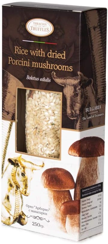 Italian Arborio Risotto Rice with Dried Porcini Mushrooms Boletus Edulis and Spices, Risotto with Mushrooms, Rich in Antioxidants, Fibres (1 x 250g)
