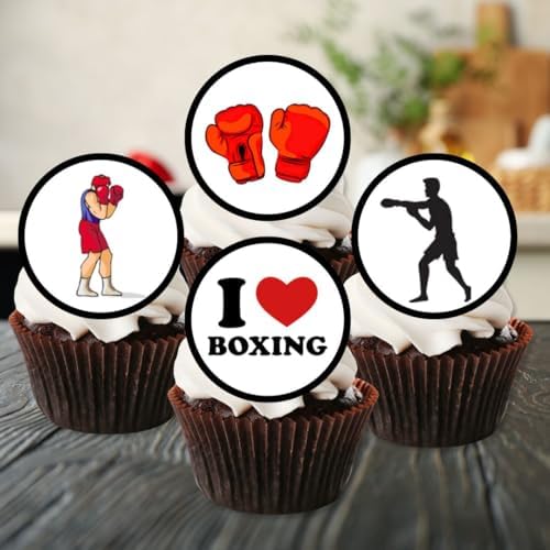 Boxing Edible Cupcake Toppers, Sports Edible Cake Decorations, Boxing-Gloves Cake Decor, Boxing Party Decorations, Martial Arts Theme Party Supplies, 48 x 1.18 Inch/3cm Discs UNCUT