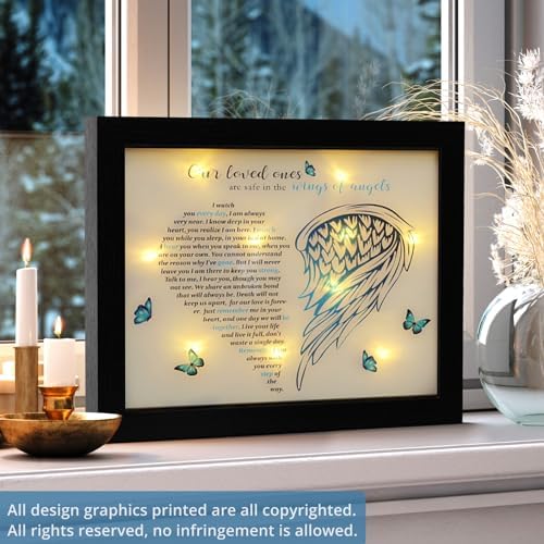 Memorial Gifts LED Shadow Box - Sympathy Gift in Memory of Loved One Gifts, Rememberance Gift for Loss of Mother Father Mom Dad, Funeral Condolences Bereavement Grief Gifts,Angel Wings