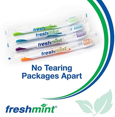 FRESHMINT Individually Wrapped Bulk Premium Toothbrushes (144 Pack), Oversized Easy Grip Handle, Soft Multi Color Nylon Bristles, Perfect for Travel, Hotel, Donation. Toothpaste Sold Separately.