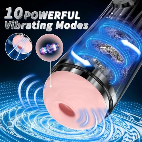 Electric Male Masturbator with 10 Thrusting & Vibrating Modes, Hands-Free Automatic Sex Toy for Men with Suction Cup, Rechargeable Penis Pump