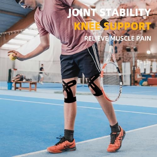 Precut Kinesiology Tape for Knees, 10 Pcs - Knee Support & Stability, Knee Pain Relief Athletic Tape - Waterproof & Elastic, Breathable Hypoallergenic Latex-Free Tape, Black