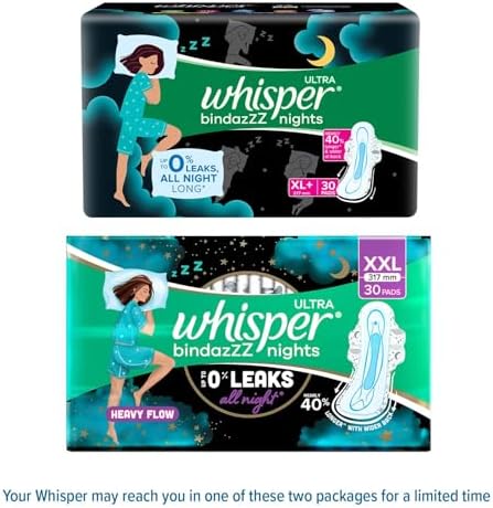 Whisper Ultra Overnight Sanitary Pads with Wings - 30 Pieces (XL Plus)