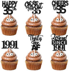 18pcs Black Glitter Happy 35th Dessert Cupcake Topper Pick for Funny Legend Since 1991 Theme Decor Supplies Men Women Happy 35 Birthday Party Decoration