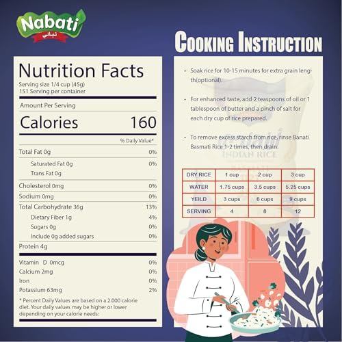 Nabati Pure Basmati 1121 Indian Rice, Premium Aromatic and Authentic Rice, Large Resealable Bag, 10 Pound Bag, White
