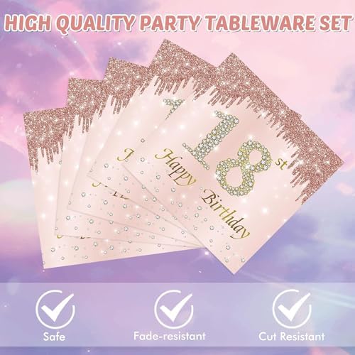 40PCS 18th Birthday Napkin Rose Gold 18th Birthday Decorations for Girls Happy 18 th Birthday Disposable Paper Beverage Cocktail Napkins for 18 th Birthday Party Favors 2-Ply