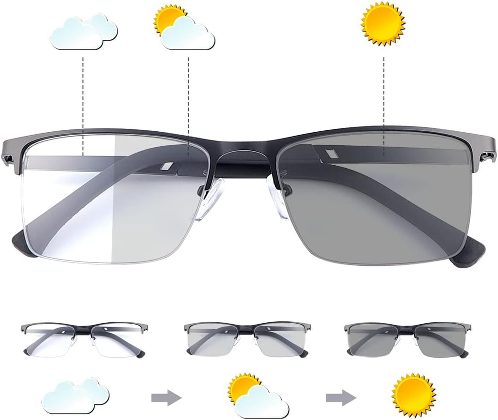 MIRYEA Transition Photochromic Progressive Multifocus Reading Sunglasses UV Protection Sun Readers Anti Blue Light Glasses