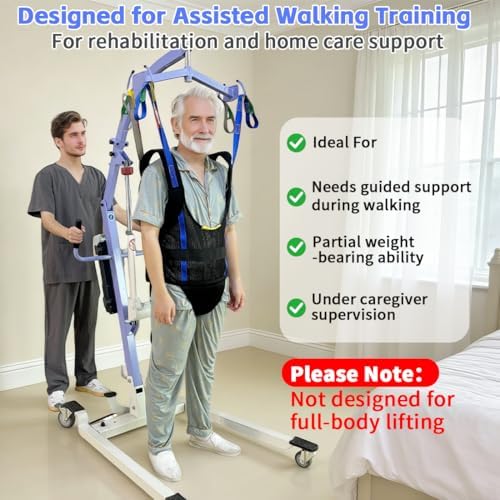 Patient Walking Sling for Ambulation Training,Comfort Padded Lift Walking Sling Standing Aids Suitable for Portable Support -SWL 550 Lbs (Black, Extra Large)