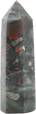 Angelstones Natural African Bloodstone Gemstone Healing Crystal Hexagonal Pointed Reiki Chakra Faceted Prism Wand Carved Stone Figurine Home Decor