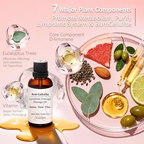 Lymphatic Drainage Massager & Anti Cellulite Massage Tool Helps Reduce Stretch Marks & Cellulite, Body Sculpting Machine For Legs, Arms & Belly with Microcurrent, Light, Heat & Vibration，With Body Oil