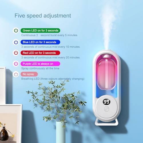 Wall Mounted Essential Oil Diffuser, 5 Modes Dual Display Colourful Night Light Rechargeable Ultrasonic Atomization Aromatherapy Humidifier, Air Freshener for Home Large Room Bath