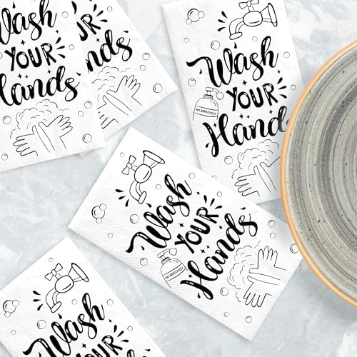 200Pcs Wash Your Hands Paper Napkins 3 Ply Disposable Hand Towels Etiquette Napkins Guest for Bathroom Kitchen Wedding Baby Shower Supplies