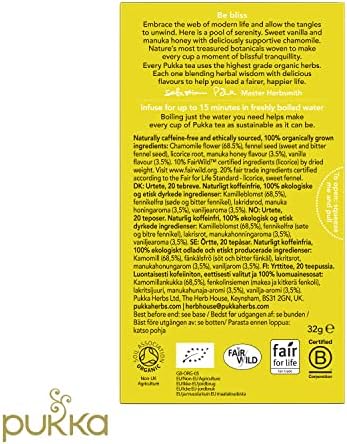 Pukka Organic Tea Bags, Chamomile, Vanilla and Manuka Honey Herbal Tea, Perfect for Moments of Calm, 20 Count (Pack of 3) 60 Tea Bags