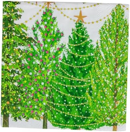 Caspari Christmas Trees with Lights Paper Cocktail Napkins - 20 Per Package