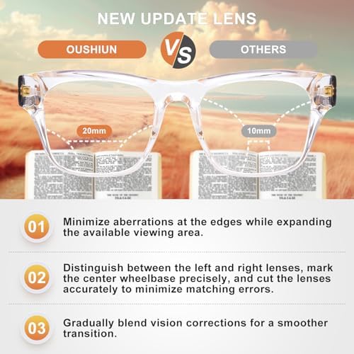 Photochromic Progressive Reading Glasses for Women Men, Transition Multifocal No-Line Computer Readers, Spring Hinge