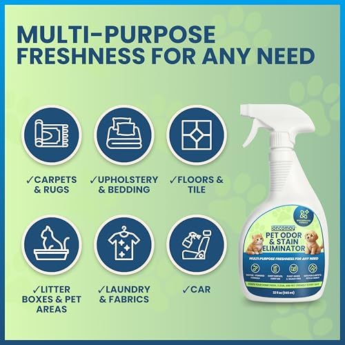 Stain & Odor Eliminator for Strong Odor, 32oz Enzyme Pet Odor Eliminator for Home, Carpet Stain Remover for Cats & Dog Pee, Enzymatic Cat Urine Destroyer, Carpet Cleaner Spray