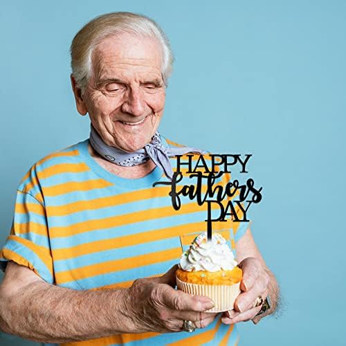 10 Piece Happy Father's Day Cake Topper - Father's Day Black Glitter Birthday Cake Decoration Dad Party Supplies (Acrylic 10)