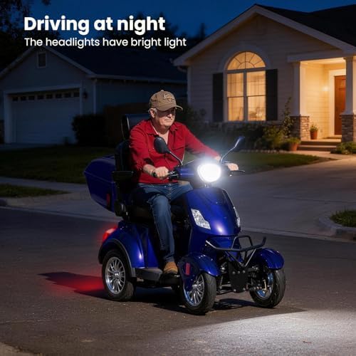 Super Large Electric 4 Wheel Mobility Scooters, Heavy Duty 800W Wheelchair Device, 25 Miles Long Range, All Terrain Mobility Scooter，Speed Adjust, Remote Key,Receive Ready to Ride (Blue)