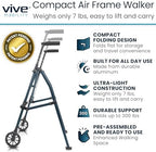 Vive Lightweight Folding Walker for Seniors - Narrow Foldable Rolling Walker for Small Spaces- Compact & Collapsible for Travel - with Wheels, Mobility Support, Portable- Weighs Only 7 Pounds