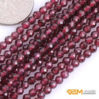 GEM-Inside Natural 3mm Red Garnet Gemstone Faceted Round Stone Loose Beads Crystal Energy Power for Jewelry Making 15"