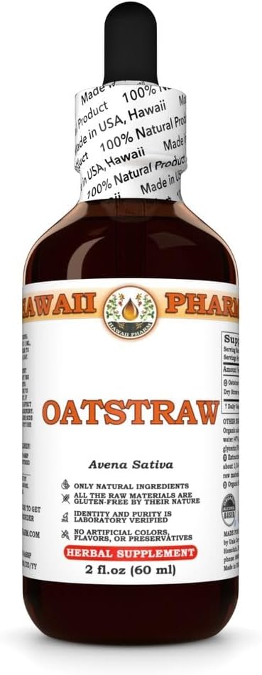 Hawaii Pharm Oat Straw Alcohol-Free Liquid Extract, Professional Grade, Small Batch Crafted Oats Straw (Avena Sativa) Dried Tops Glycerite Natural Herbal Supplement, 2 fl.oz