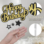 Happy Birthday Cake Toppers for Men, Black Gold Birthday Cake Topper, Glitter Cake Decorations Supplies for Birthday Party, Happy Birthday Cake Decorations
