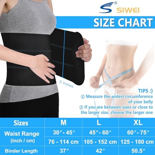 S Abdominal Binder Post Surgery - Elastic Waist Band for Stomach Support & Compression, Bariatric, Tummy Tuck | Latex-free, Breathable Belly Wrap Hernia Belt - (30" - 45") 3 PANEL - 9" High BLACK