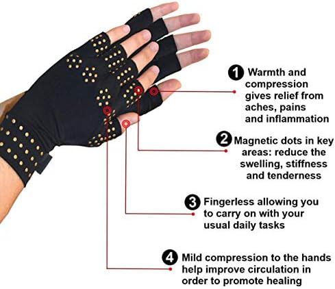 I3C Compression Arthritis Gloves - Magnetic Anti-Arthritis Fingerless Health Therapy Gloves Copper Infused Arthritis Gloves, Compression Therapy, Increases Blood Flow for Women and Men(1 Pair)