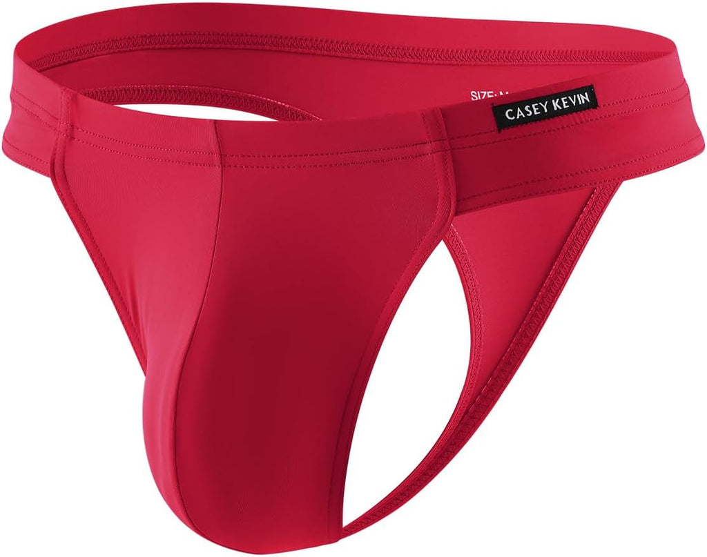 Casey Kevin Men's Ice Silk Thongs Underwear Bulge Pouch G-Strings Brief Underwear for Men T-Back Bikini